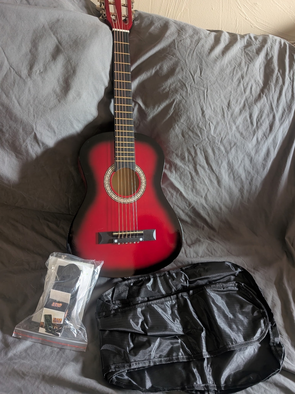 Children's Acoustic Guitar with Gig Bag - Burgundy & Black Brand Glarry